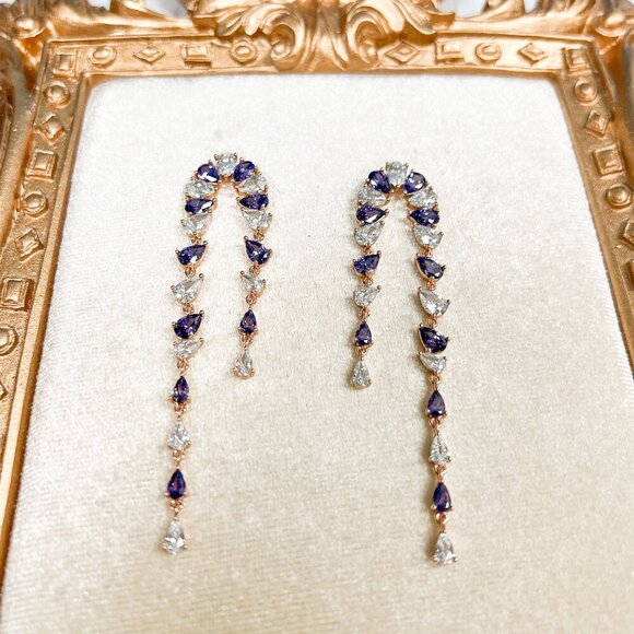 Handmade Jewelry - Amethyst Long Earrings, Dangle Drop Earrings, Amethyst Crystal Long Earrings